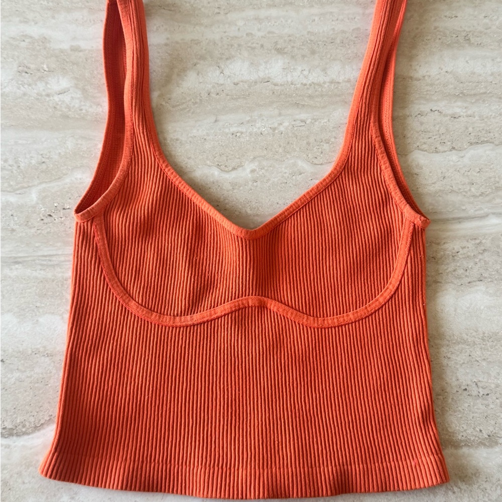 Free People Orange Ribbed Crop Top